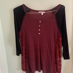 maroon and black ribbed top